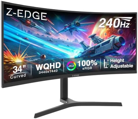 Z-Edge 34 inch WQHD 1440P Curved Gaming Monitor, 240Hz Computer Screen