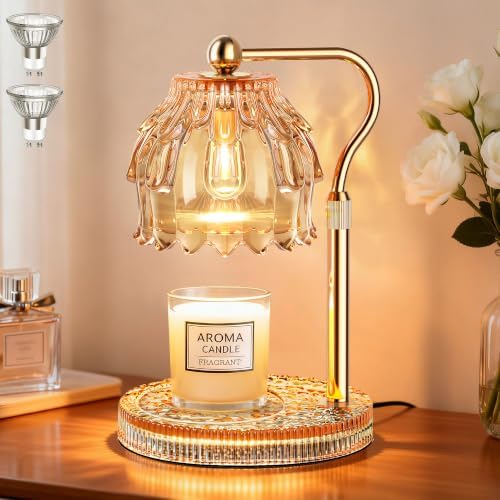 Candle Warmer Lamp with Timer Dimmer, Wax Melts Glass Lamp for Gift, Amber