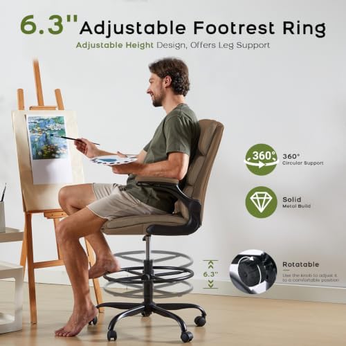 amseatec Drafting Chair, Tall Office Chair with Footrest for Standing Desk