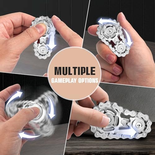 Fidget Spinner Toy for Adults Metal Figette Bike Chain for Adult Men Pain Stim ADHD Teen Cool Gadgets Quiet Desk Offices Anxiety Relief Items Stress Tool Sensory Spiky Easter Basket Stuffer - Color