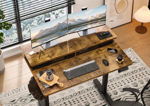 Claiks Standing Desk with Drawers & Monitor Shelf, 48" Rustic Brown