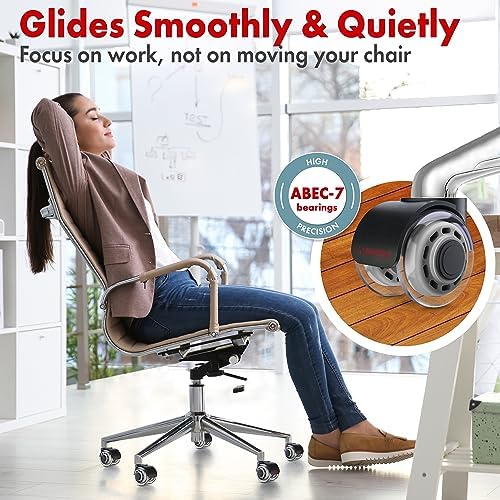 Office Chair Wheels Replacement Set of 5 - Dual 2 Inch Soft Chair Casters for Hardwood Vinyl Tile - Heavy Duty & Safe for All Floors - Fits 98% of Computer Gaming & Office Chairs - Grey