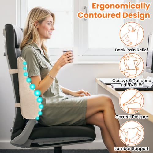CloudBliss Lumbar Support Pillow, Memory Foam for Office Chair, Khaki