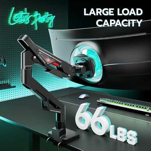 ARES WING Gas Spring Ultrawide Monitor Arm 57" 66Lbs USB VESA Dual Base