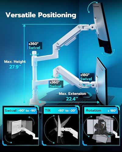 ARES WING White Ultrawide Dual Monitor Mount with USB A/C for 17 to 49 Inch
