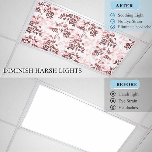 Red Herb Magnetic Fluorescent Light Covers for Ceiling Lights 2 x 4 Feet,Floral Watercolor Spring Summer Wild Flower Plant Office Classroom Kitchen Drop Ceiling Light Covers Lighting Filter 1 Pack