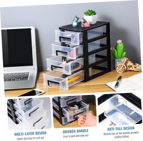Angoily 4 Drawer Desk Organizer, Plastic Home Office Storage Organizer, Makeup Organizer Storage Station Cube, Cosmetics Jewelry Storage Box, 4 Drawer for Bathroom, Desk, Office (8.31x5.98x9.92 Inch)