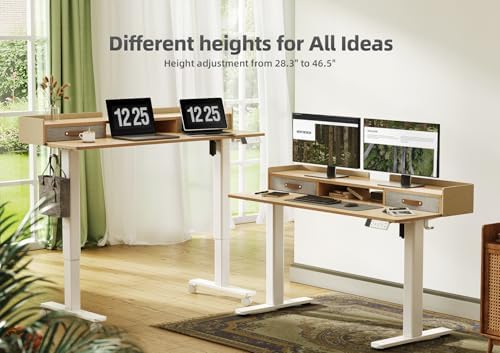 YDN Standing Desk with Drawers, Mobile Stand Up Desk 48 Inch, Natural