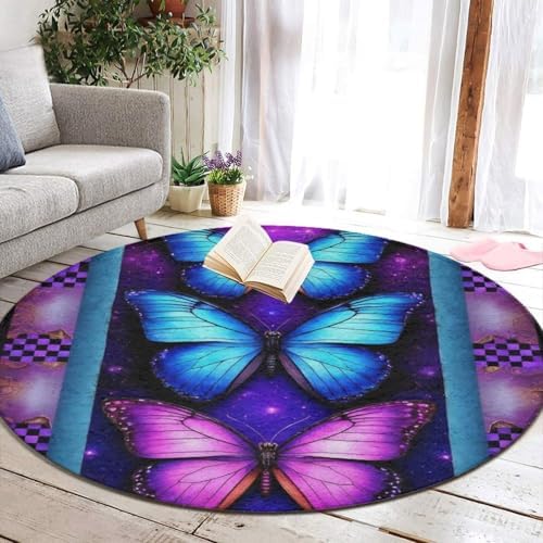 Circular Rugs Large Modern Round Area Rug Fashion Decor Mat for Home Office Purple Butterfly