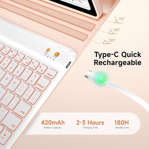 Keyboard case for ipad Air 11 inch(M2 2024)/10.9 Inch Air 5th 4th Generation & iPad Pro 11 inch (1st/2nd/3rd/4th Gen) 360° rotational case Folio Cover with Pencil Holder - Backlit Detachable-(Pink)