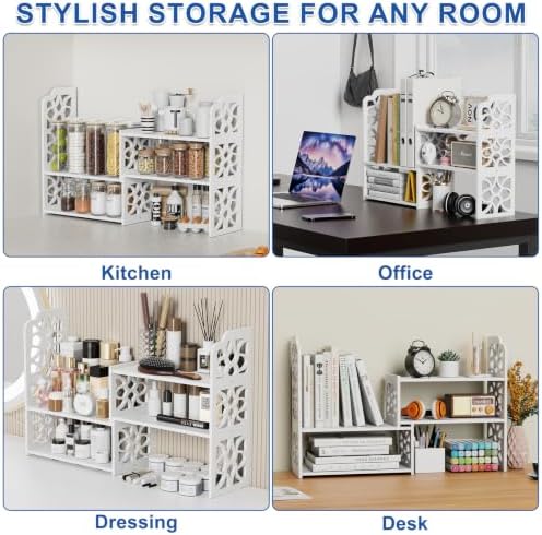Desk Organizer Shelf, Adjustable Small Desk for Top of Desk, Desktop Shelf Organizer with Engraved Decoration, Multifunctional Desktop Storage Display Rack for Home Office, Dorm, Study
