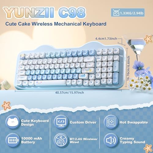 YUNZII C98 Cute Cake Wireless Mechanical Keyboard(Blue, Candy Switch)