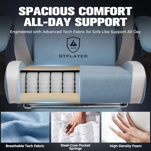 GTPLAYER Gaming Chair, Ergonomic Computer Chair with Footrest and Lumbar Support, High Back Recliner Chair 350lbs, Height Adjustable for Home Office, Light Blue