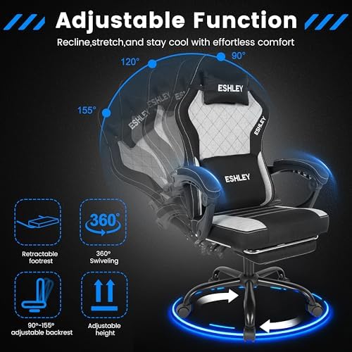 Gaming Chair, Ergonomic Computer Chair with Footrest and Lumbar Support, Height Adjustable Office Chair with 360° Swivel Seat and Headrest