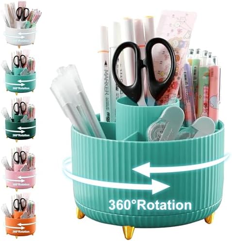 Cayxenful Pencil Holder For Desk,5 Slots 360°Degree Rotating Desk Organizers And Accessories,Desktop Storage Stationery Supplies Organizer, Cute Pencil Cup Pot For Office, School, Home (C-Blue)