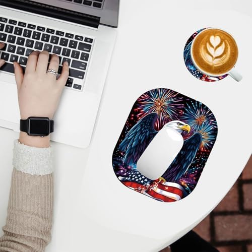 Small Mouse Pad，Mini Mouse Pad 6 x 7 Inch，for Laptop Keyboard Tray Wireless Mouse Home Office Travel，with Non-Slip Rubber Base, Waterproof Mouse Mat，Fireworks Eagle American Flag
