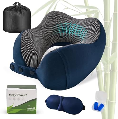 Cirorld Neck Pillow for Traveling, Travel Pillows for Airplanes Navy Blue