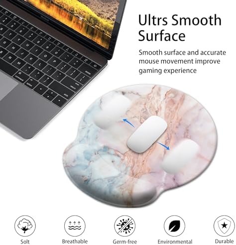 Mouse Pad Wrist Support,Ergonomic Mouse Pad with Wrist Rest,Comfortable Mousepad with Smooth Wrist Rest,Pain Relief Mouse Pads for Non-Slip Base,Computer,Laptop,Office & Home(Pink Marble)