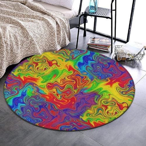 Large Round Area Rug Home Decor Modern Bathroom Rug Kitchen Office Circle Rug for Living Room Sofa Circle Cute Mat Rainbow Neon Watercolors
