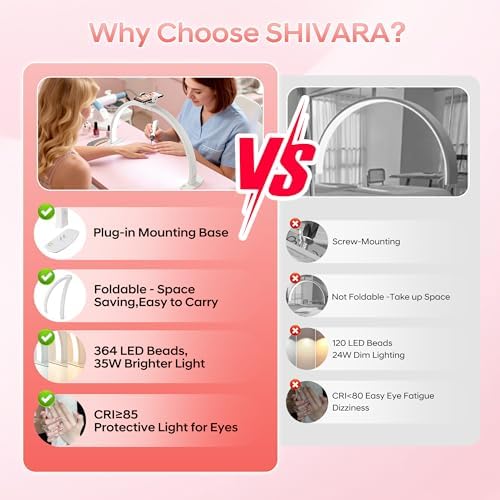 SHIVARA Nail Light for Desk, 29" Half Moon Light for Nail Desk, White