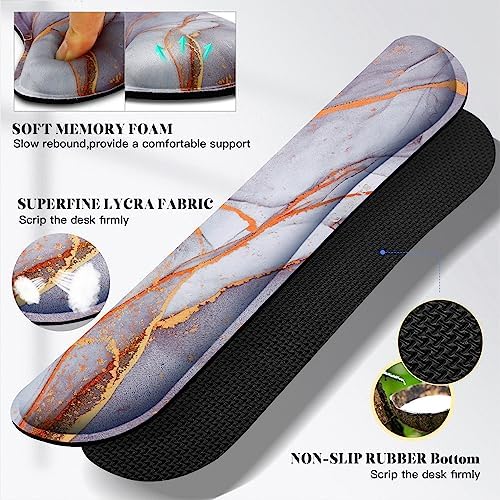 Gimars 4 in 1 Mouse Pad and Keyboard Wrist Rest Set, Large Mouse Pad with Memory Foam Wrist Support Pad for Desk with Coaster, Easy Typing Pain Relief, Gaming Office Home, 31.5x12 inch, Gray Golden