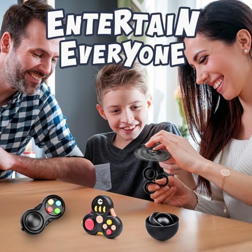 Yrissmiss Fidget Toys Adults Pack 5Pcs,Fidget Spinner with Magnetic Rings Gyro,Fidget Controller Autism Sensory Toys,ADHD Stress Anxiety Desk Fidgets,Easter Basket Stuffers for Kids Teen Boys(BK)