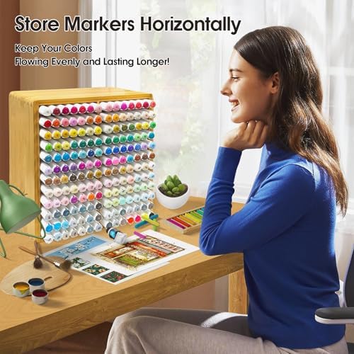 Marker Organizer for 168 Markers,Bamboo Wooden Desk Storage Organizer Rack,Markers Pens Pencils Art Brushes Storage Holder for Home Classroom Office Decor.