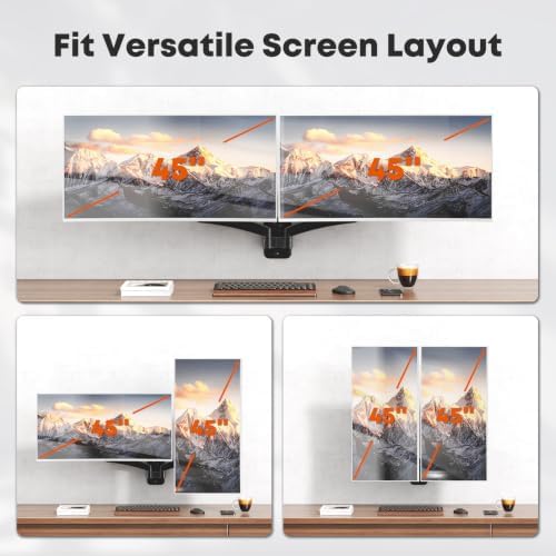 Dual Monitor Wall Mount for 27-45 inch Flat/Curved Computer Screens