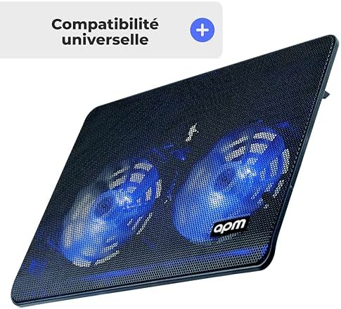 APM Ventilated Laptop Stand, Durable Metal Structure, 2 Silent Fans with Blue LED, Efficient Cooler for 12 to 17 inch Laptop, Adjustable Height 571929