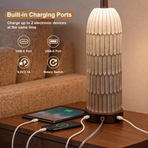 OYEARS 26" Bedside Table Lamps Set of 2, Farmhouse Lamp with USB,Dark Brown