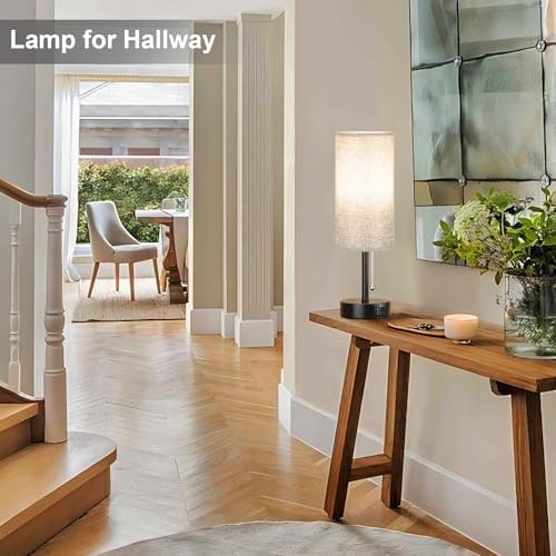 Grey Bedside Lamp for Bedroom Nightstand - Small Table Lamp with USB Ports