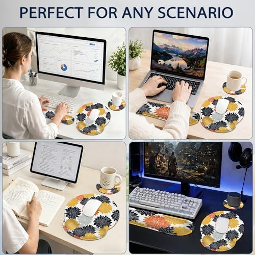 Keyboard Wrist Rest Pad Ergonomic Mouse Pad Set,Vintage Orange Black Dehlia Flowers 3 in 1 Memory Foam Mouse Pad with Non Slip Base for Office and Home