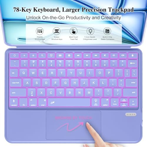 iPad Air 11 inch Case with Keyboard (M4/M3/M2, 2026/2025/2024), Pro 11, Air 5/4th, Wireless Detachable with Stand, Trackpad, Backlit, Slim Cover for iPad A16 11th 2025/10th 10.9" 2022 (Violet Purple)