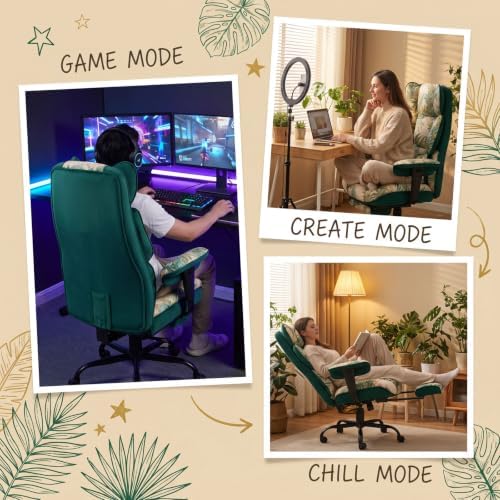 Efomao Watercolor Fabric Executive Office Chair Home Foot Rest, Green