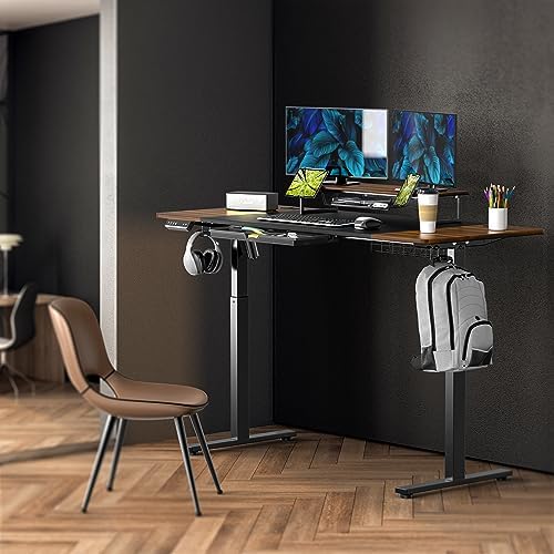 SHW 62-Inch Electric Height Adjustable Standing Desk, Walnut