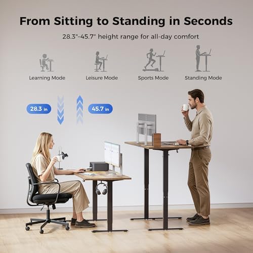 Agilestic 63 * 35 Inch Reversible L Shaped Electric Standing Desk, Brown