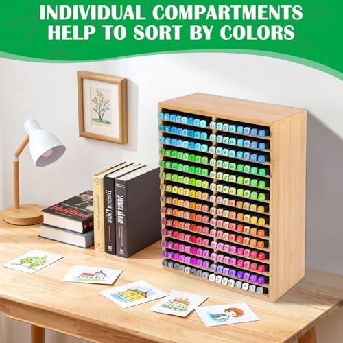 Bamboo Marker Organizer for 224 Markers, Desktop Marker Storage Holder