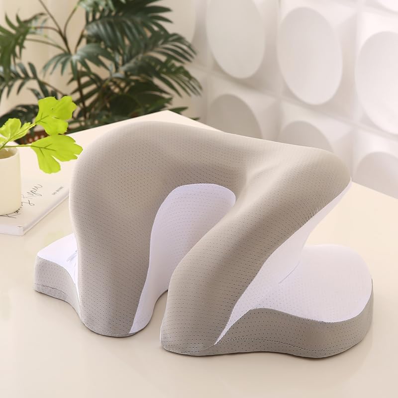 1 PC Cooling U-Shaped Nap Pillow for Desk, Ergonomic Face Down Sleep Cushion, Breathable Memory Foam Lunch Break Pillow for Office, Travel & Students (Morning Mist Gray)