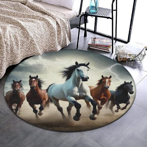 Men's Large Home Decor Mat, Soft Round Yoga Carpet, Non Slip Machine Washable Home Office Circle Rug Running Horse