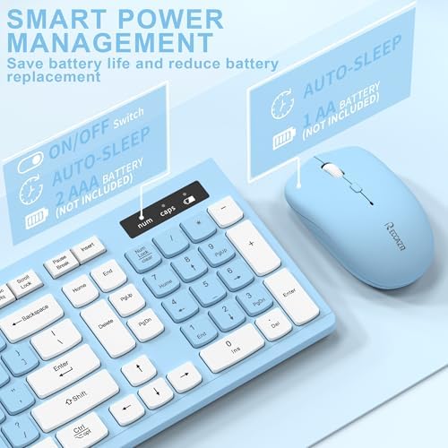 Wireless Keyboard and Mouse Combo Silent for Office and Home(Sky Blue-A)