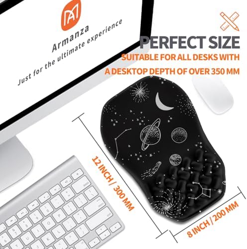 Ergonomic Slope Mouse Pad Wrist Support, Wrist Rest Mousepad for Carpal Tunnel Pain Relief with Massage Bulge and Slow Rebound Memory Foam (12x8 inch, Galactic System)