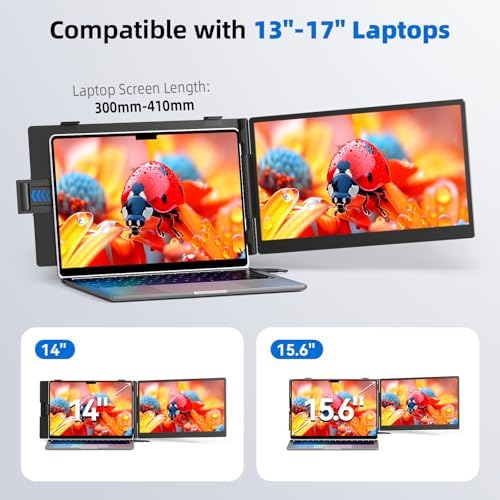 Laptop Screen Extender 14", FHD 1080P Portable Monitor for Laptop, Light Monitor Extender Plug&Play, IPS Display Computer Monitor for Laptop 13-17” (Screen Length: 11.81"-16.14") for Travel Work