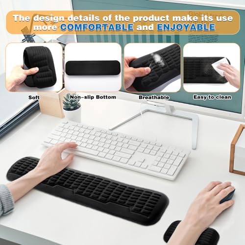 UnivoColors Memory Foam Keyboard Wrist Rest,Latest 3.0 Wave Curve Design,High-Resilience Memory Foam Non-Slip Base,Fits Compact Keyboards,Ideal for Work and Gaming(Ivory)
