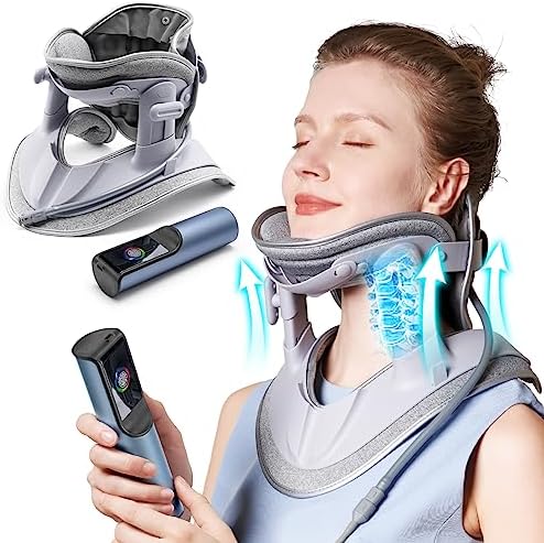 Cervical Neck Traction Device Fast Air Pump Neck Brace, Adjustable Inflatable Neck Stretcher with 3 Power Tractions Pain Relief Neck Decompression Tension Relief
