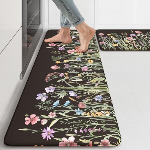 KIMODE Anti Fatigue Mats for Kitchen Floor, Farmhouse Floral Kitchen Rugs