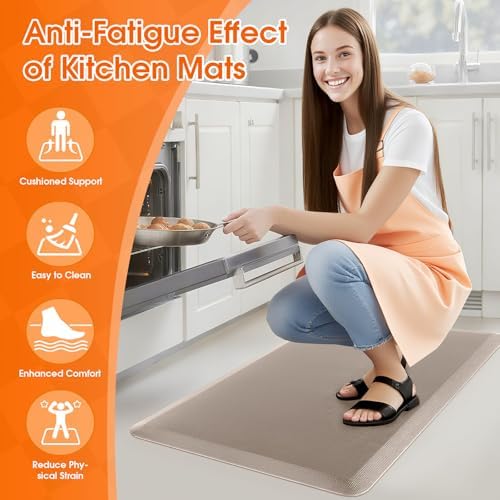 Kitchen Mat for Floor, Anti-Fatigue Mat Kitchen Rug, 17.3"x28"x0.5'', Khaki