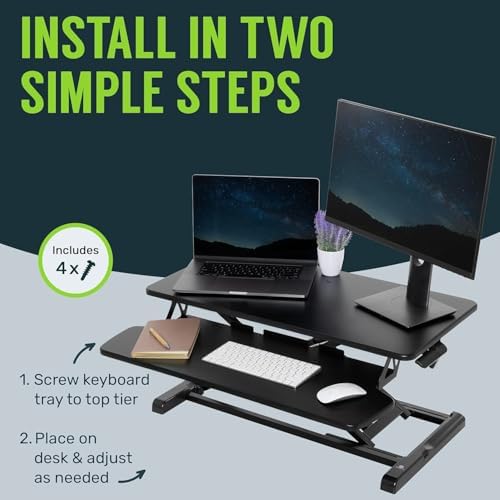 TechOrbits OF-S06-2 Desk Converter-37-inch Height Adjustable, MDF Wood, Sit-to-Stand Rise-X Pro Black, 36"