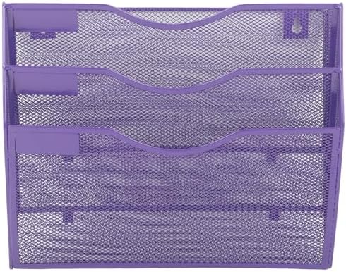 EASEPRES 3 Pocket Mesh Hanging Wall File Organizer, Wall Mounted Mail Paper Document Folder Holder, Clipboard Storage Organization Magazine Rack with Nametag Label for Office School Home, Purple