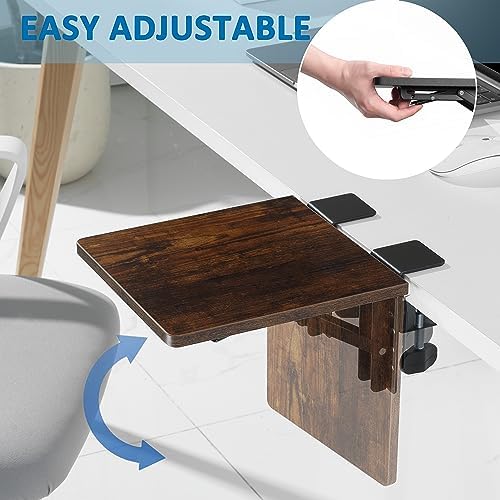 ETHU Compact Foldable Desk Extender Tray with Clamp, 9.4x9, Walnut