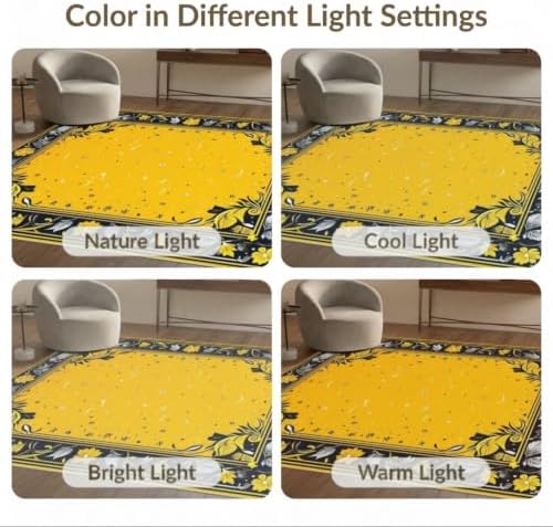 9'x12' Yellow Black Cat Golden Feline Motif Washable Area Rug